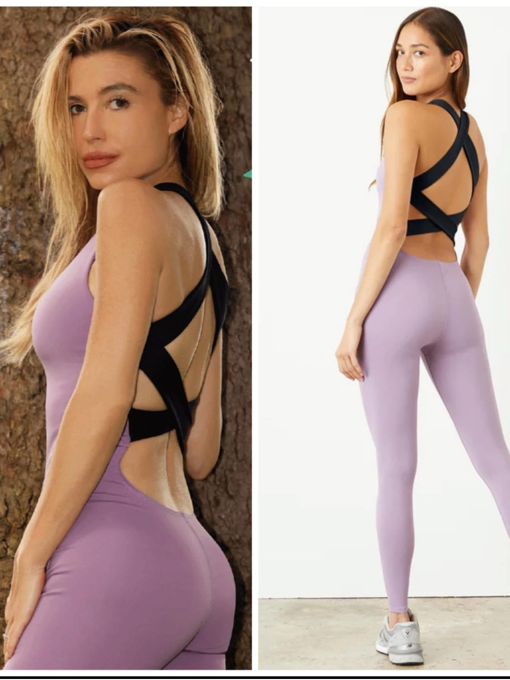 Heros “The Unitard” Lilac Cross-Back Jumpsuit with Black Straps XS